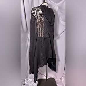 Roxy Hooded Open Knit Cardigan Sweater Charcoal Black Waterfall Drape High Low L